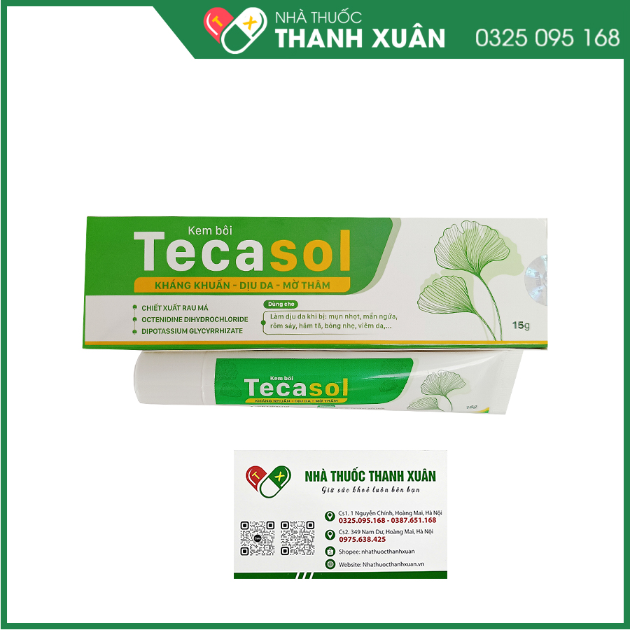 Tecasol kem bôi giúp kháng khuẩn, làm dịu da, hỗ trựo giảm mụn nhọt rôm sảy, bỏng, hăm tã